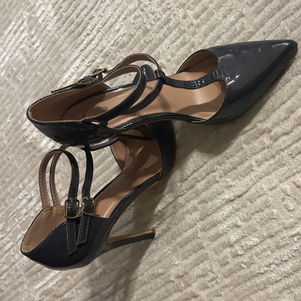 Elegant Black Patent Leather Strappy Heels